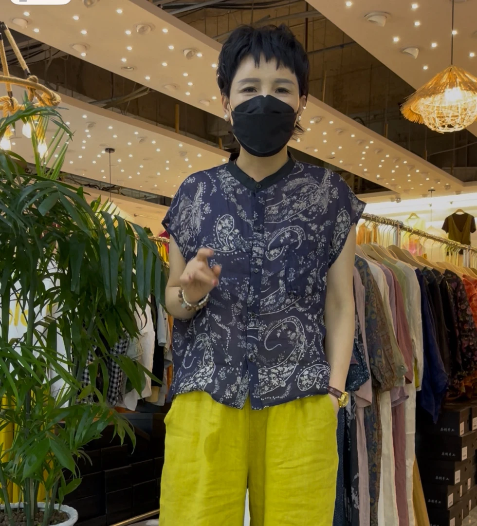 苎麻上衣100-150斤无䄂青花瓷上衣