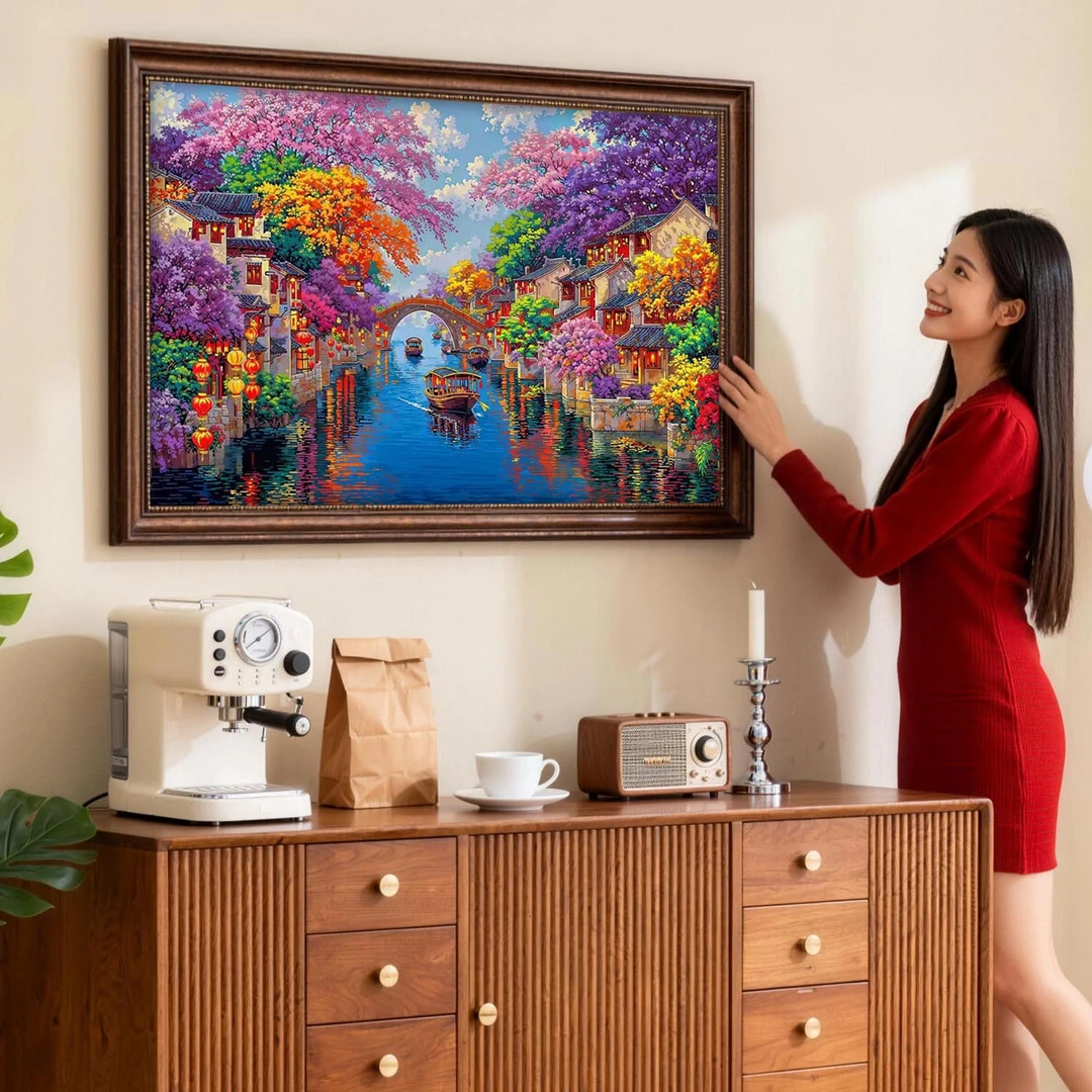 DC/蒂彩【水乡梦境】客厅秋景江南装饰挂画手工diy礼物乔迁