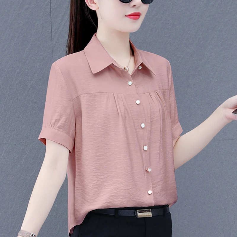 大码夏季衬衫女短袖衬衣休闲中年妈妈长袖小衫86017