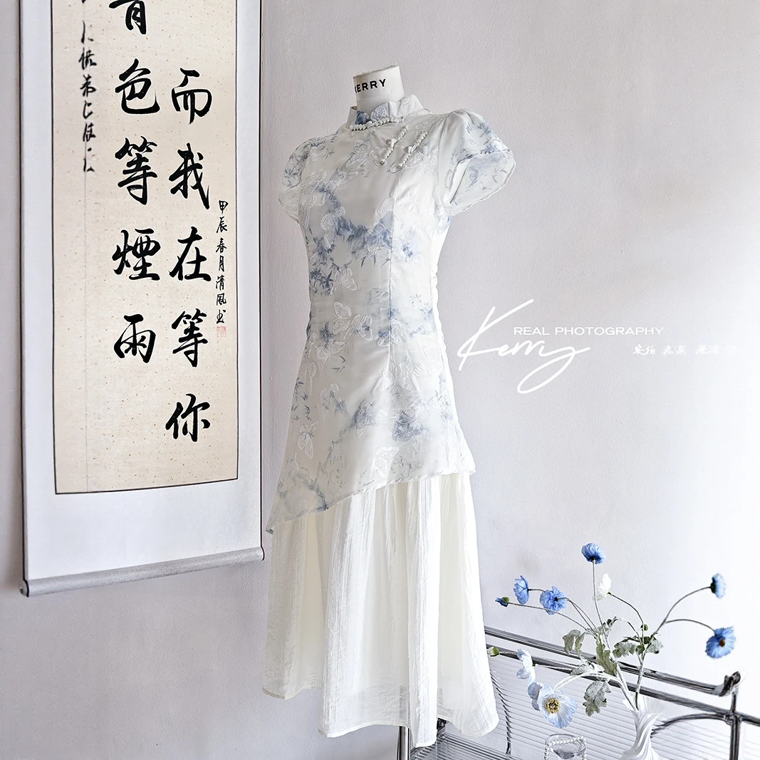 长裙 新中式改良绝美旗袍连衣裙女新款夏季国风水墨晕染裙子