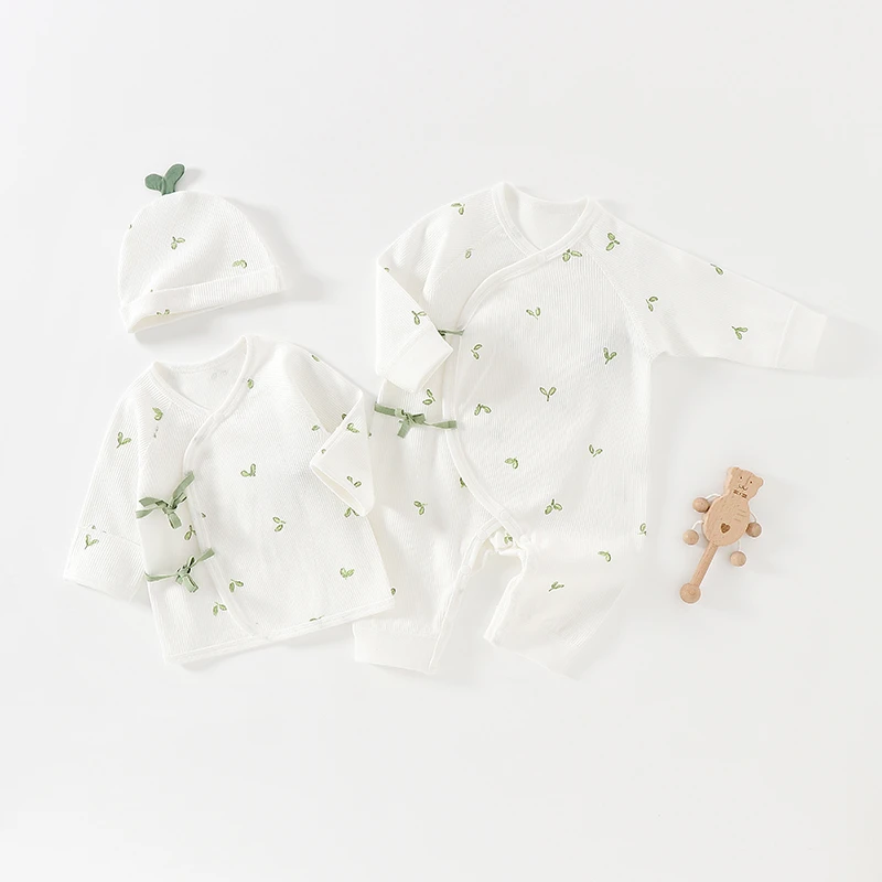 萌芽初露 新生儿连体衣 半背衣 胎帽夏婴儿衣服初生哈衣透气薄款