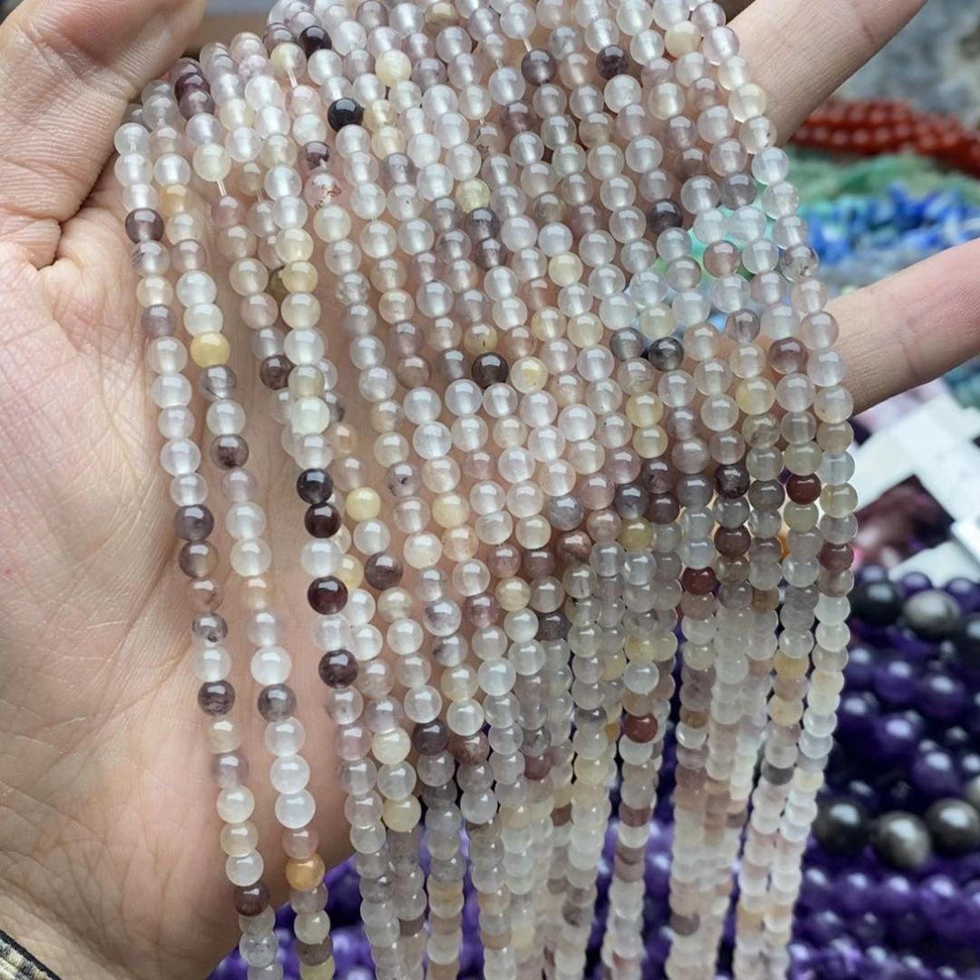 玛瑙/玉髓未镶嵌珠宝半成品一条天然4.4mm紫罗兰圆珠