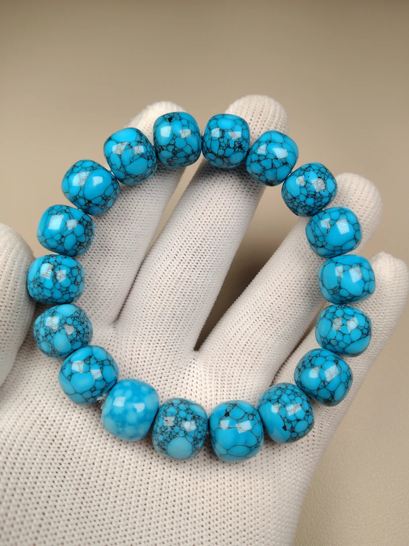 湖北原矿蓝色老型珠网花手串