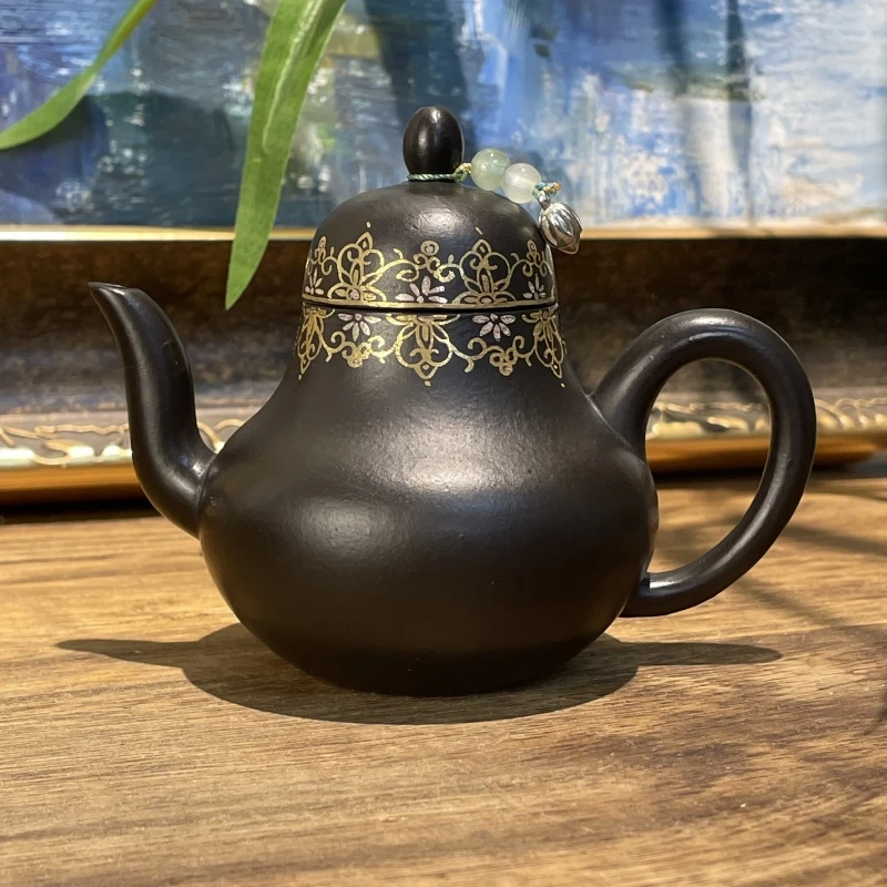 大红袍还原烧繁花描金银思婷紫砂壶