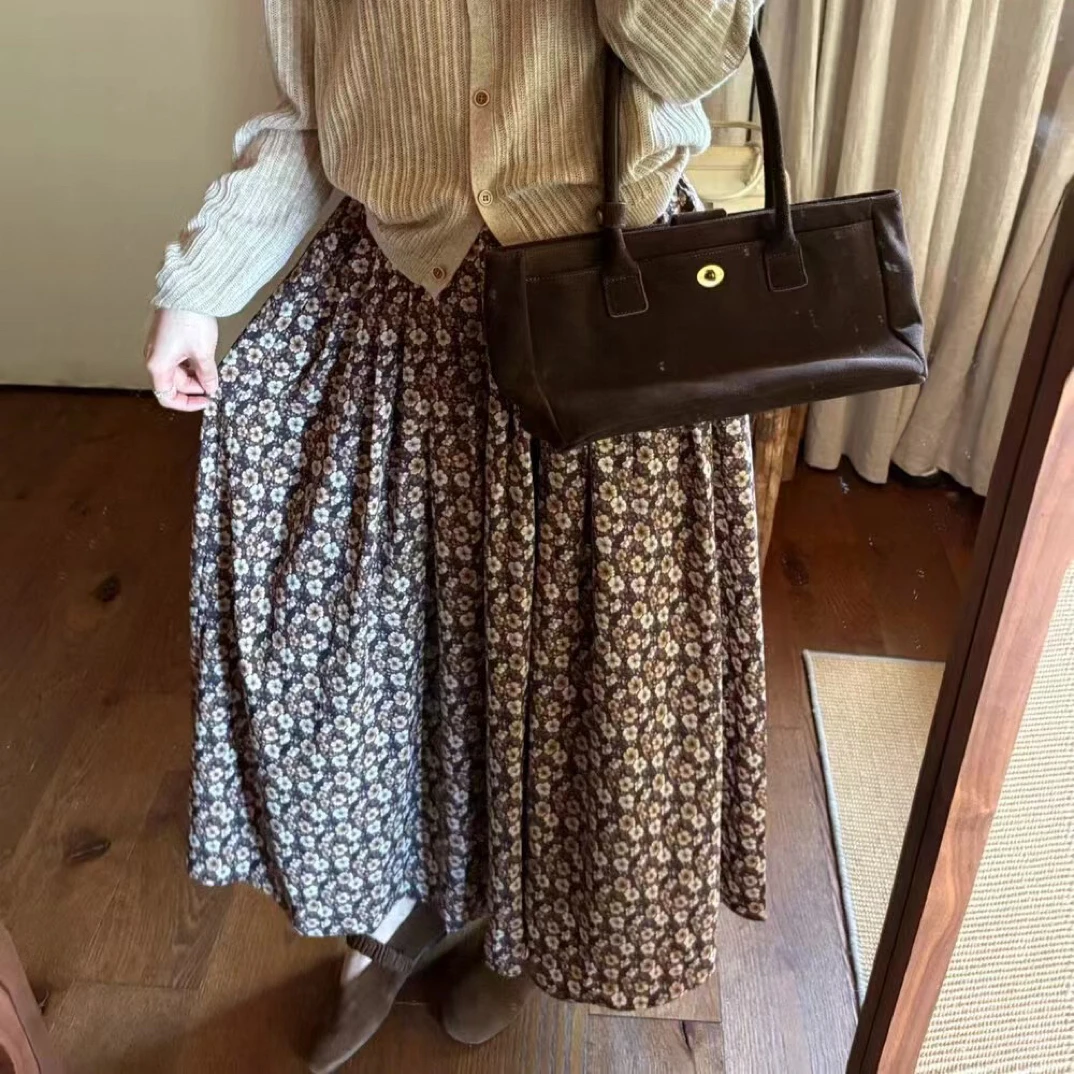 KT@6216 韩系氛围感碎花压褶A字半身裙 10-11