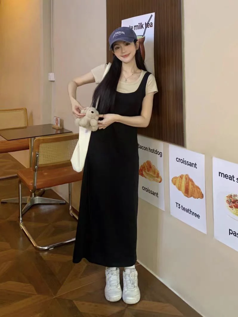 （80-200斤）假两件连衣裙新款夏季胖mm设计感小众收腰显瘦裙子1891