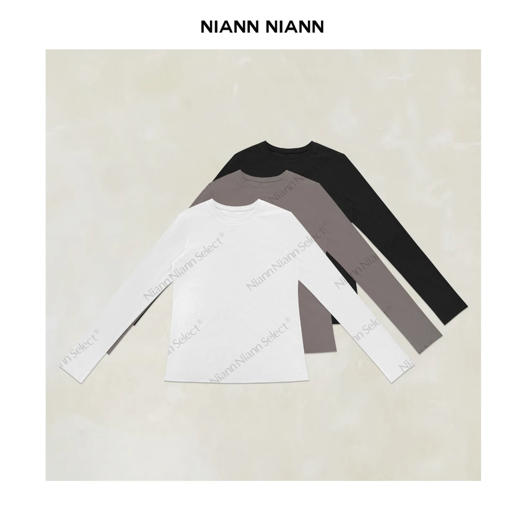 NiannNiann 四季款女装基础舒适显瘦卷边百搭长袖打底T2.0 15980