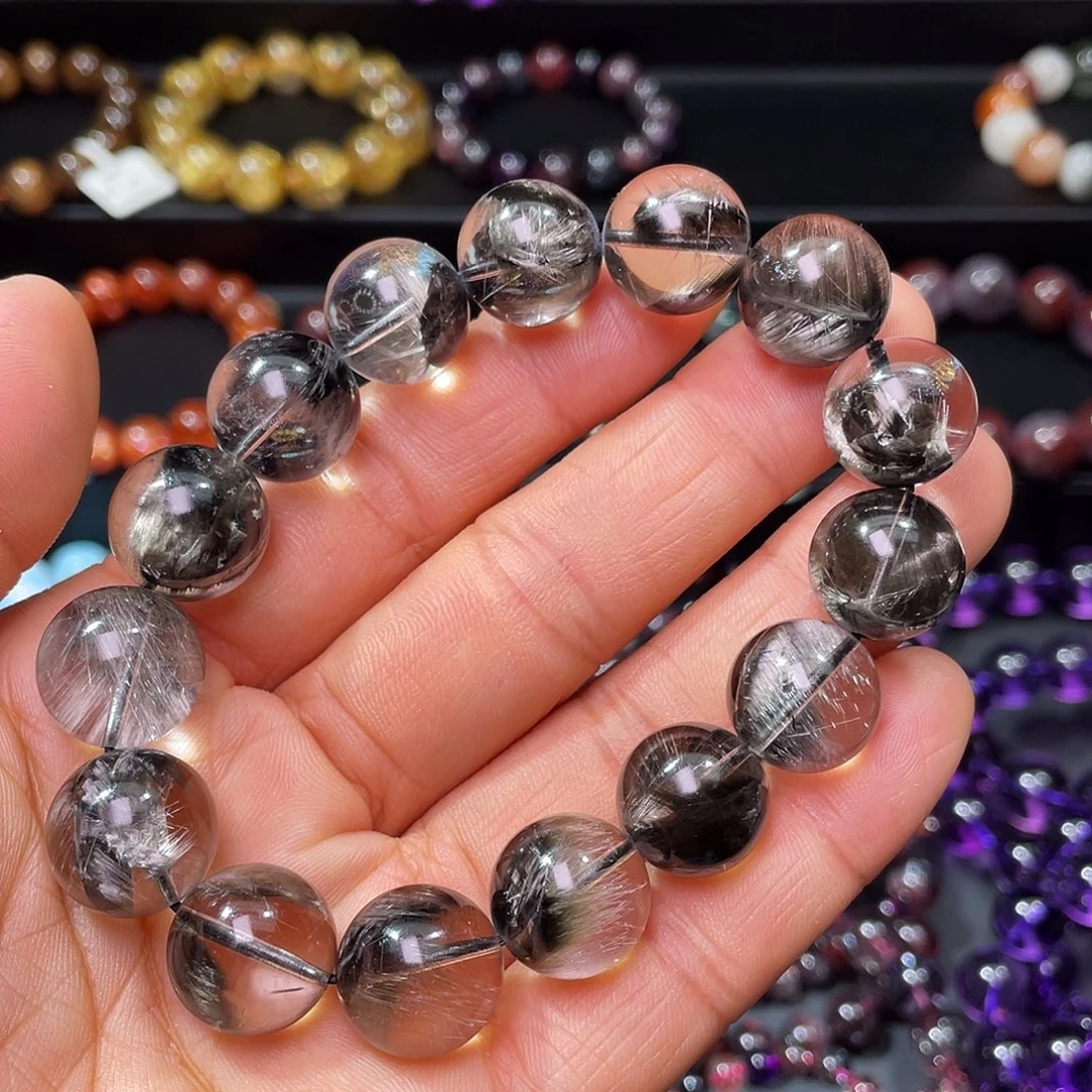 未镶嵌水晶手链黑银钛手链15+m