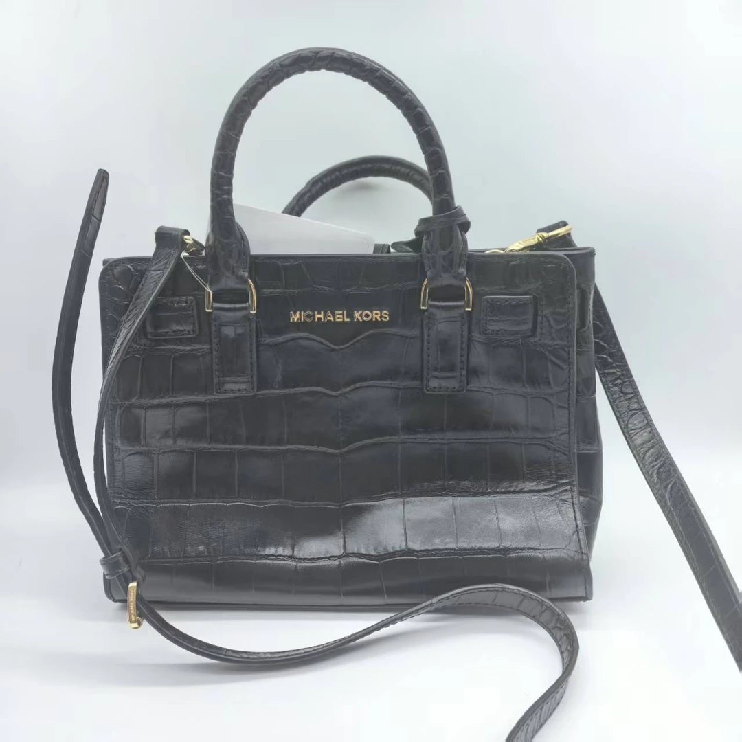 95新 MICHAEL KORS/迈克高仕 MK黑色手提包鳄压纹