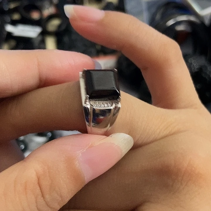翡翠银S925镶嵌戒指墨翠