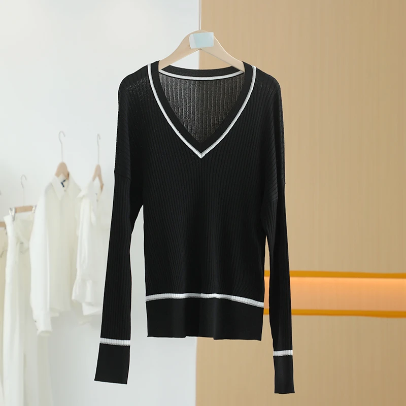【半价q仓-唐长老自营】货号5377女装春秋新款V领休闲针织衫M
