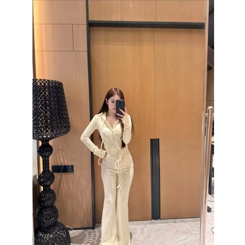 一只雪雪【lu系曲线】新款秋冬气质韩版休闲纯欲极简阔腿裤时尚套装