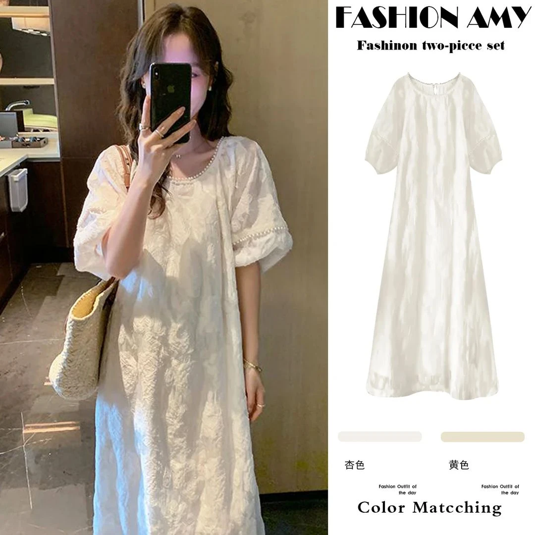 时髦孕妇连衣裙夏季时尚韩版气质高级感法式提花泡泡袖宽松显瘦裙