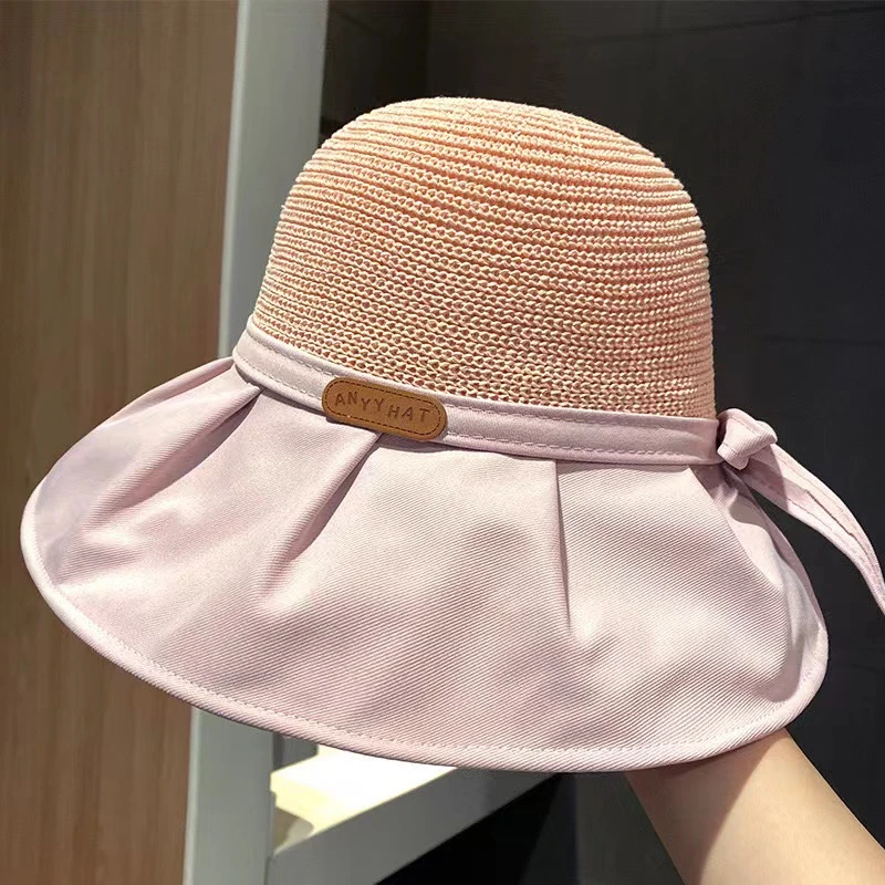 大帽檐遮脸渔夫帽女夏天遮阳帽韩版百搭出游防晒草编太阳帽子薄款