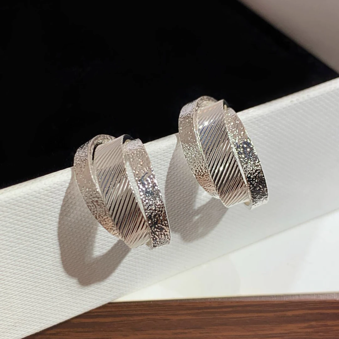 925银陶瓷耳饰 欧美ins风小众多层缠绕C圈耳环女s925银针耳钉