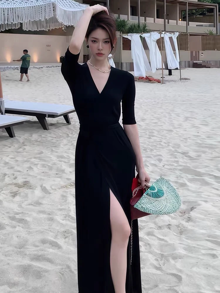 晚风维也纳复古高级感设计夏日老钱风高腰绑带连衣裙