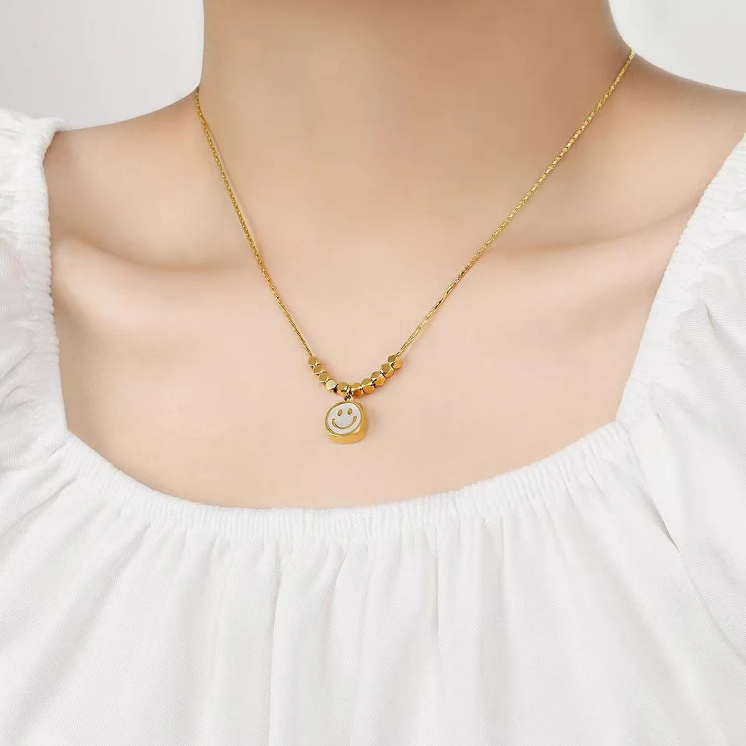 钛钢项链 方块笑脸菱形珠钛钢项链女轻奢小众简约百搭锁骨链115