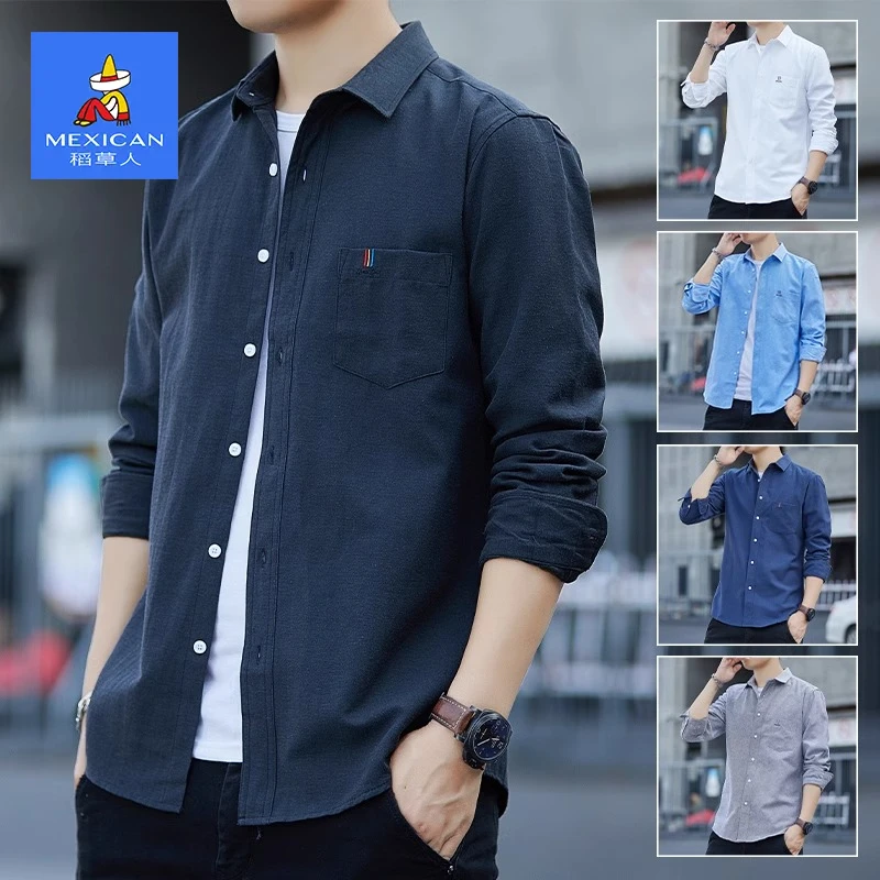 稻草人休闲长袖衬衫男款2025新款爆款商务痞帅高级感衬衣外套男士