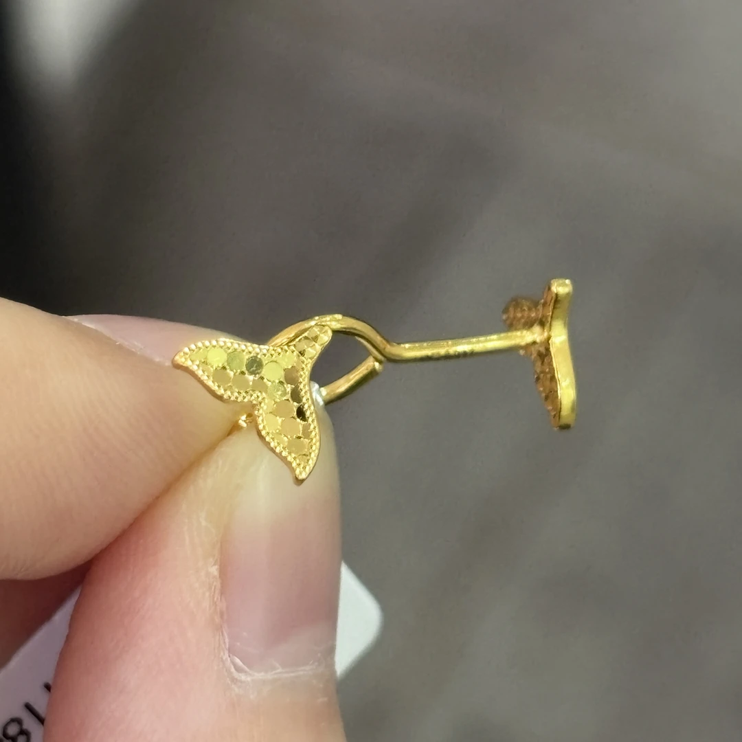 鱼鳞鱼尾耳钉弯钩足金999