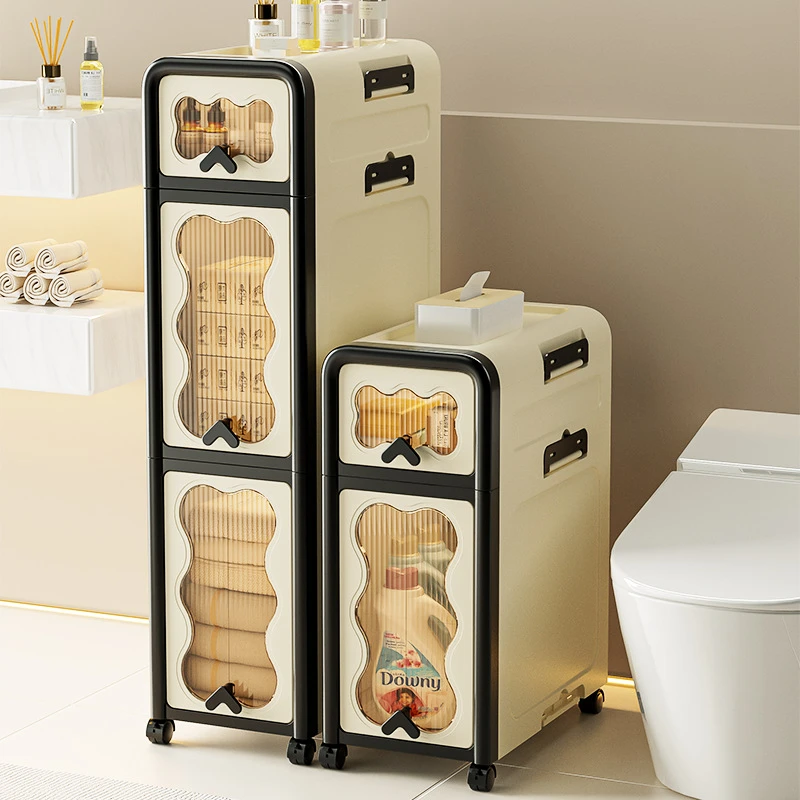 家用浴室多层置物柜卫生间厕所折叠窄缝柜落地架抽屉柜夹缝收纳柜