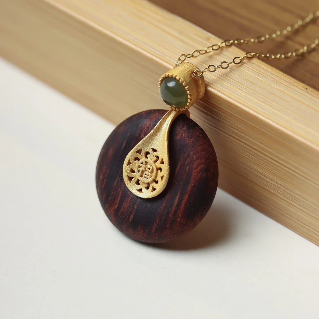 坠链均925银木质 福牌项链配925银链清甜蜜香送礼佳品