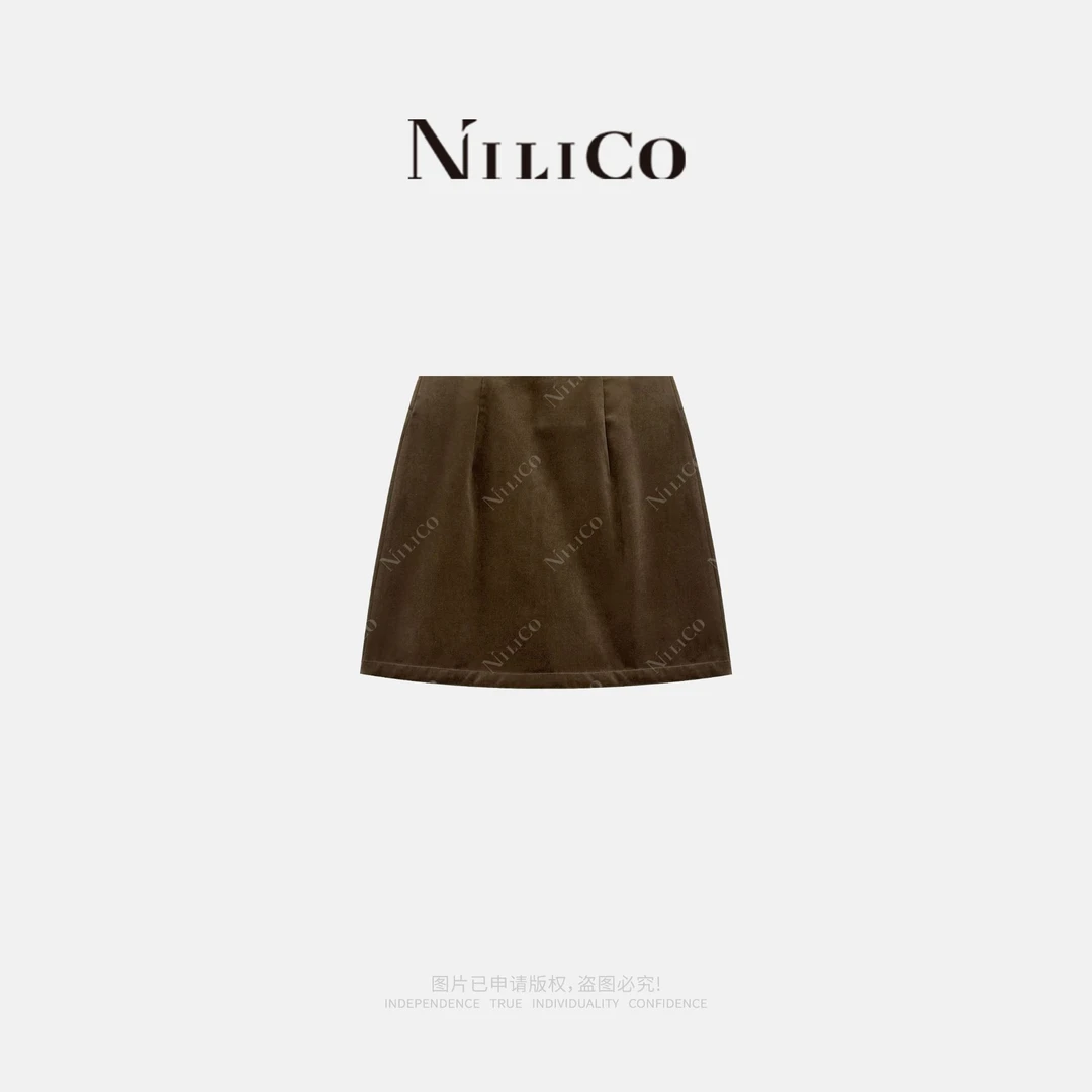 NILICO【挚友】摩登可露丽风绒面A字减龄时髦百搭短裙