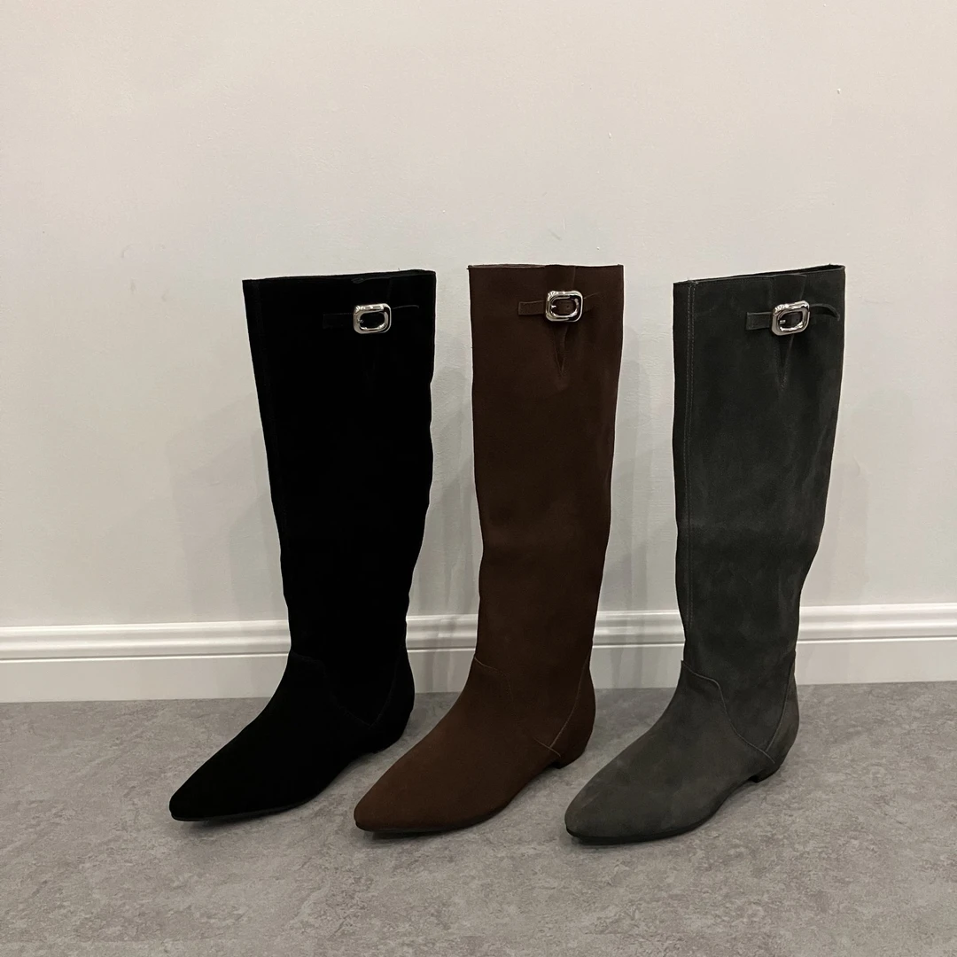 秋冬新款小个子内增高显瘦百搭长筒靴女宽版不过膝高筒堆堆靴长靴