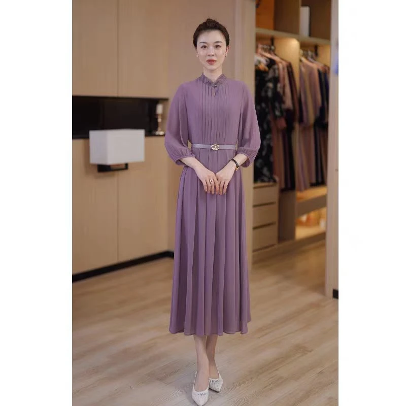 2025新款减龄裙子收腰连衣裙九分袖夏季妈妈女装大码小众