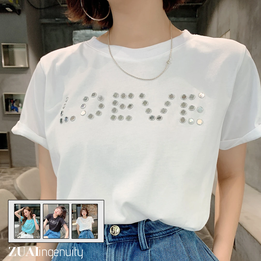 【镜子T恤】单面宽松短袖字母上衣女2110576