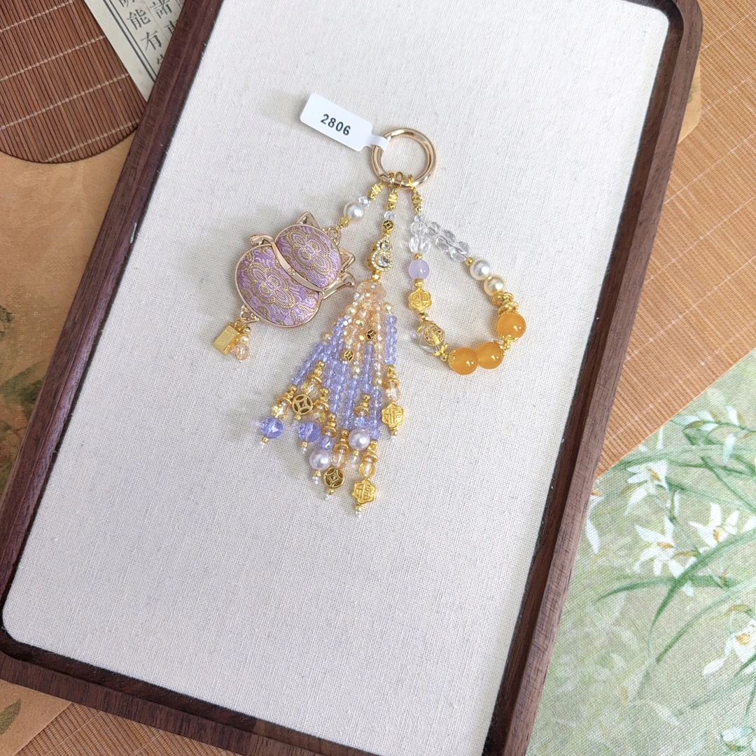 2806-紫定胜招财猫葫芦挂件新中式国风包挂钥匙扣