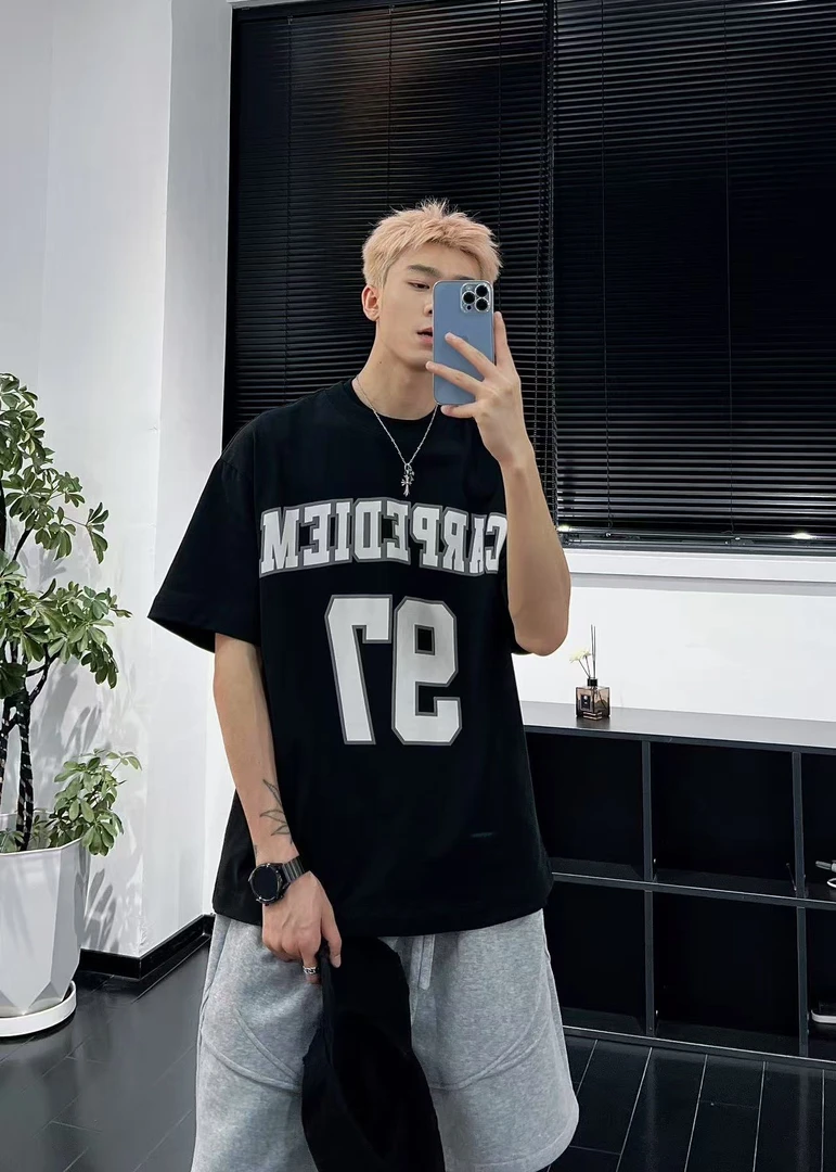 【断码清】YJNINESEVEN纯棉320g重磅球服T恤97大字母松弛感半袖9909