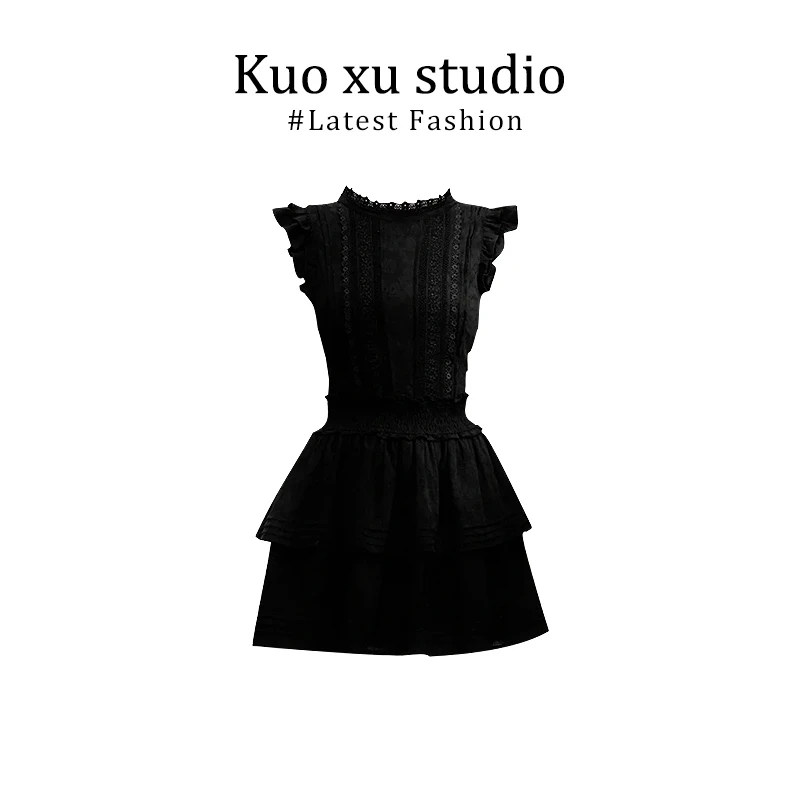 连衣裙女夏季新款法式赫本风黑色飞飞袖小个子a字收腰显瘦小黑裙