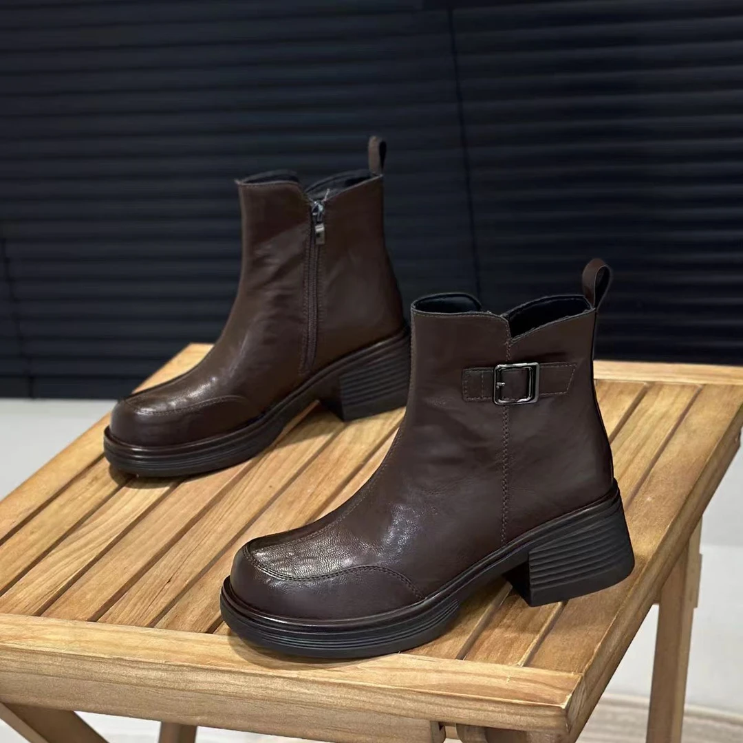 冬季加绒短靴女新款时装靴网红瘦瘦靴圆头保暖切尔西短靴子365-5M