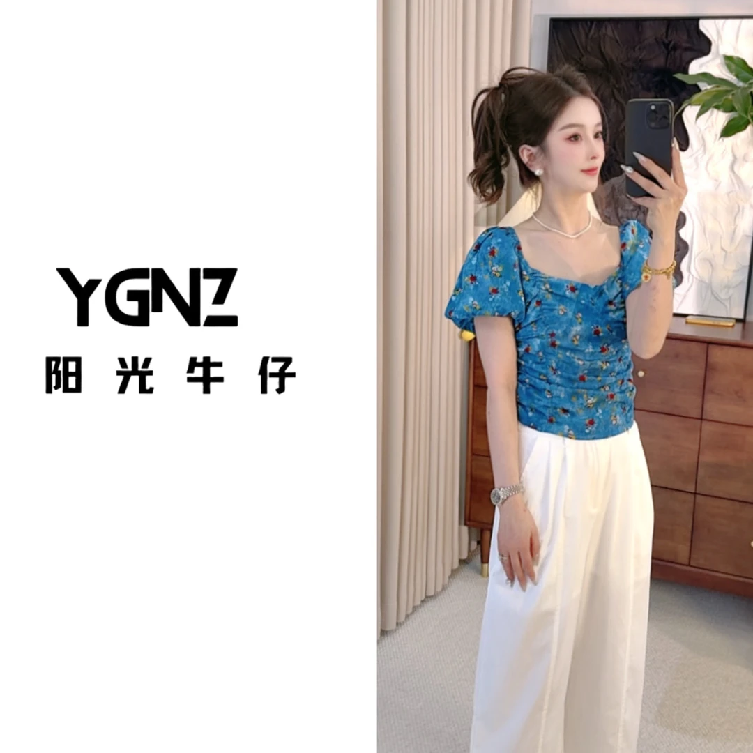 【阳光牛仔】“海派甜心”浪漫复古碎花捏褶度假风小衫
