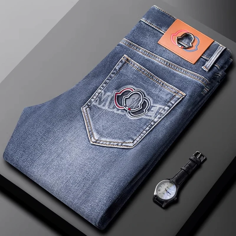 牛仔裤男款欧洲站精致皮牌修身水洗2025秋冬新款直筒有型休闲裤子