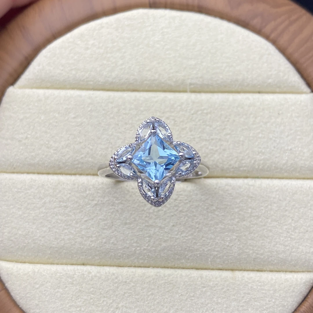 天然托帕石戒指通体S925银蓝色轻奢精致百搭