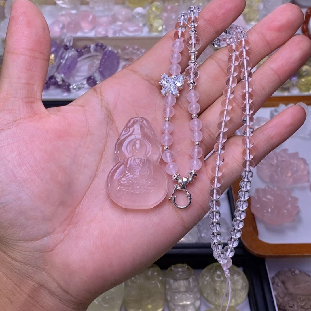 未镶嵌颈饰水晶晶**姐粉水晶观音吊坠 送链子