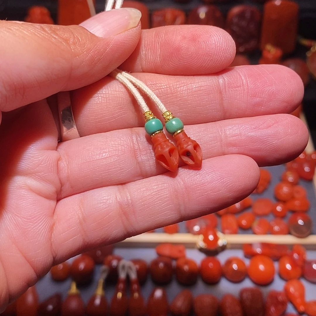 *****南红玛瑙未镶嵌精工弟子珠配松石