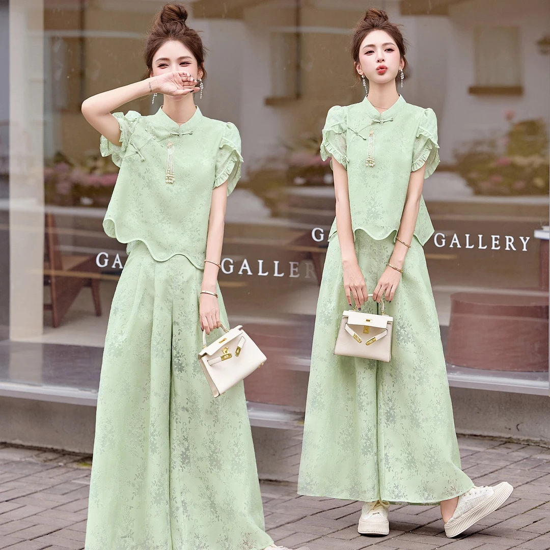 高级感阔腿裤套装女2025夏季韩版时尚减龄洋气名媛气质两件套8203