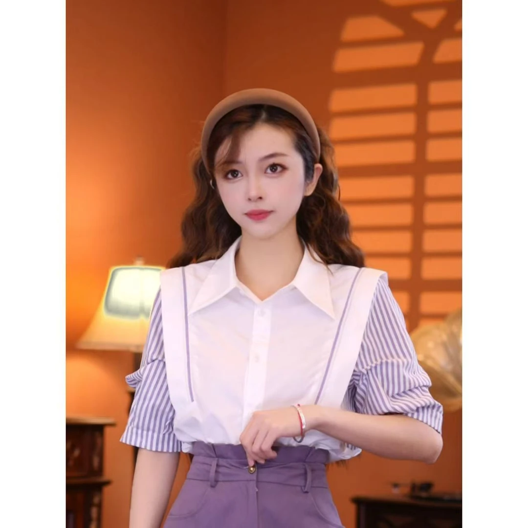 乐乐【青春记忆】港味复古时尚气质夏季宽松短袖上衣02695