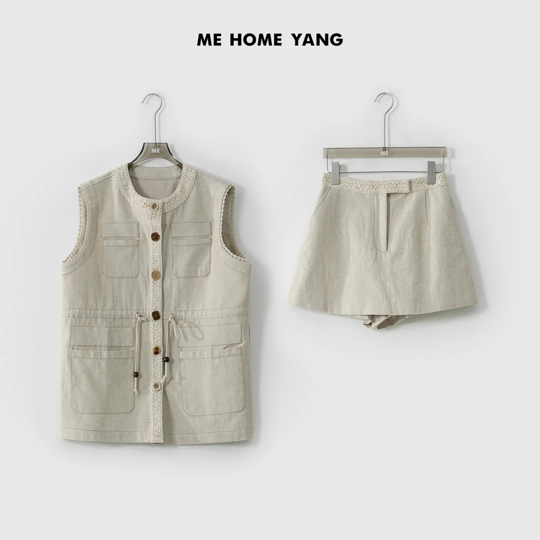 ME【仲夏花园套装裙裤】亚麻混纺肌理透气显瘦时尚休闲套装MESS1754