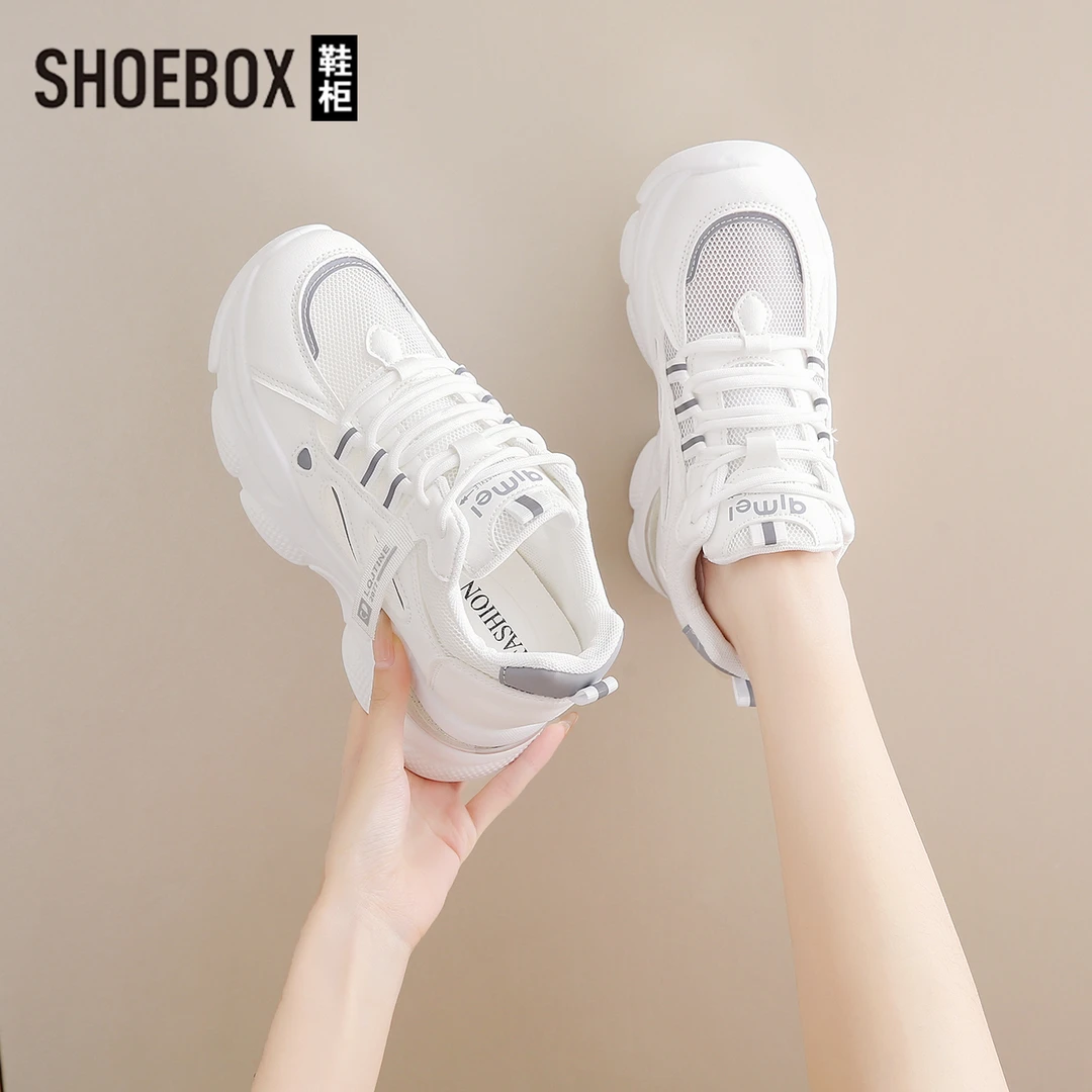 SHOEBOX鞋柜爆款透气网面老爹鞋女2025夏新款百搭厚底时尚休闲鞋