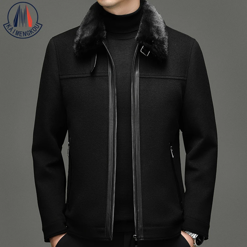 【鹅绒内胆】凯蒙口羽绒服男士绵羊毛夹克男冬季保暖上衣男机车外套