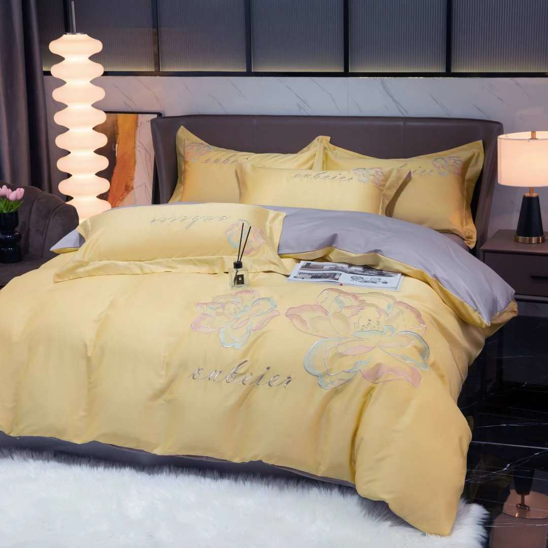 欧贝尔阿克苏长绒棉A类母婴级奢华刺绣四季专柜全棉四件套