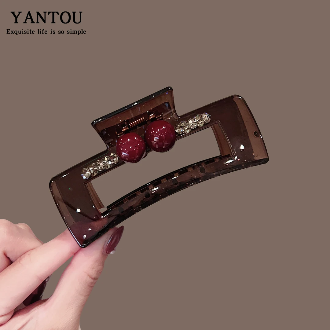 韩国气质简约亚克力大号方形抓夹高级感闪钻发夹后脑勺盘发鲨鱼夹