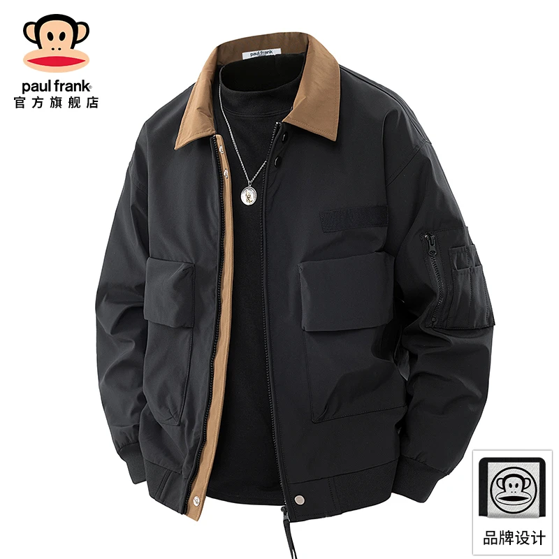 paul frank/大嘴猴休闲翻领工装外套男秋冬美式复古宽松飞行夹克