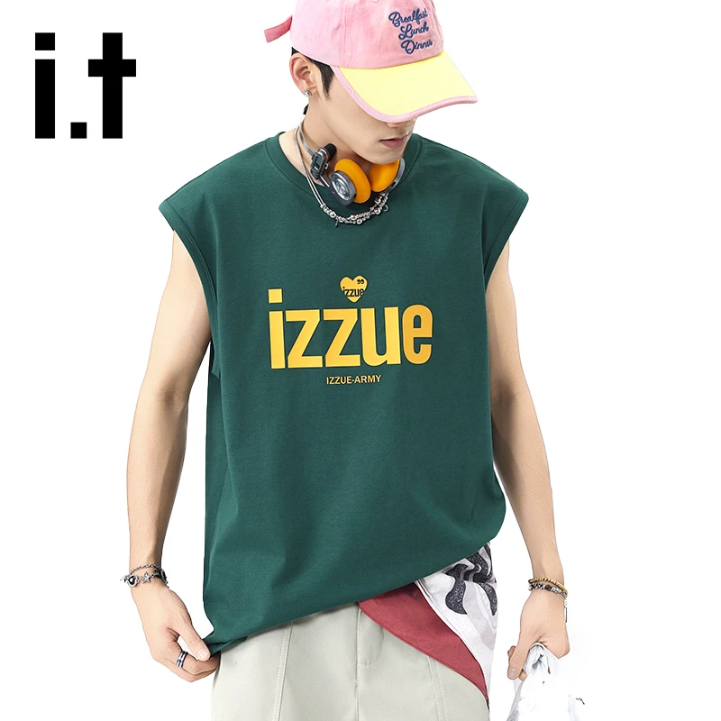 i.t izzue印花坎肩背心夏季男士纯棉运动上衣宽松百搭潮牌无袖T恤