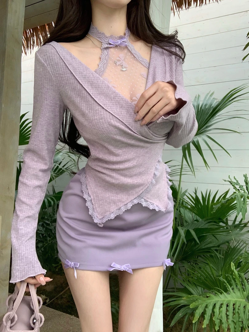 紫雾星河 春季新款纯欲风显瘦上衣短裙