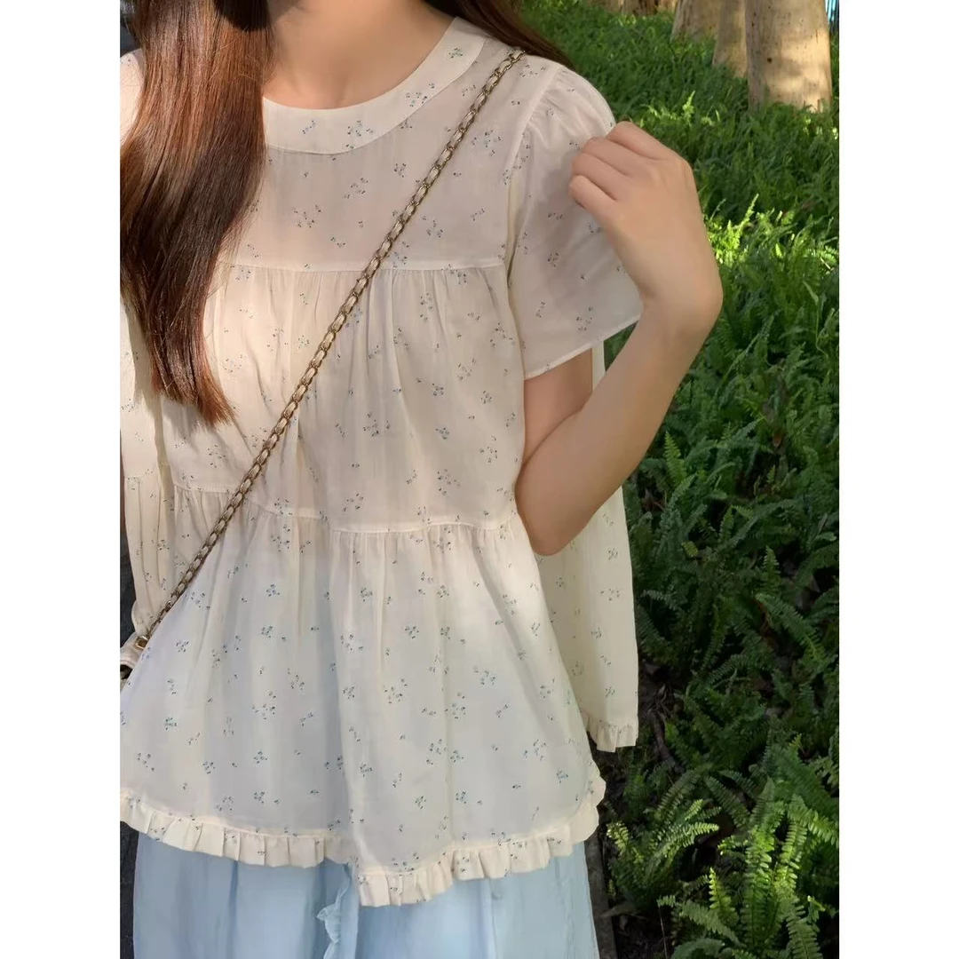 佳儿吖～韩系甜美小清新碎花小衫（微透）3087