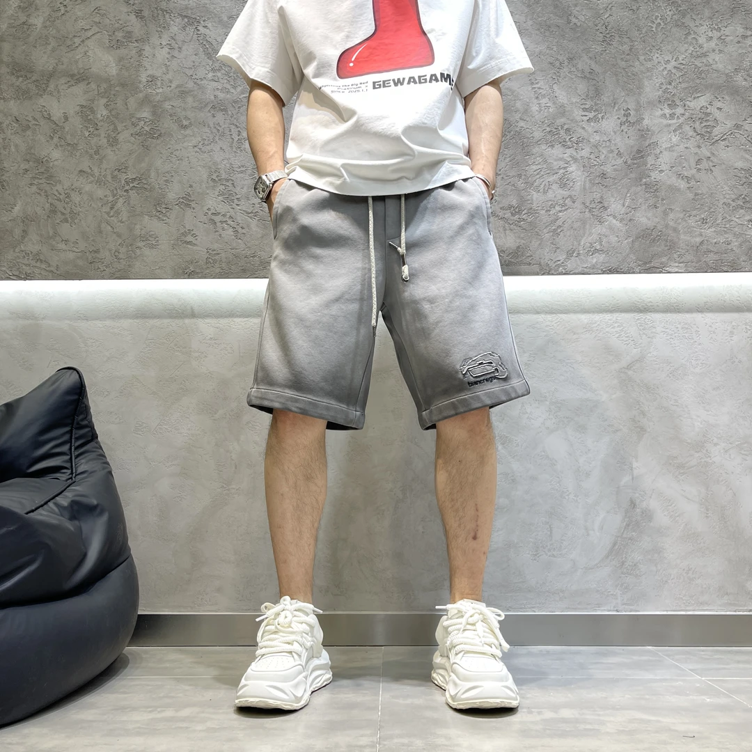 薄款原创设计重磅水洗高级感短裤夏季男款潮流宽松直筒百搭时尚